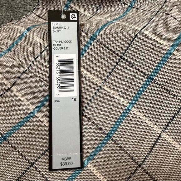 Tahari ASL Plaid Skirt Womens Size 18 Tan Black Turquoise Lined Career Work NWT - Picture 11 of 12